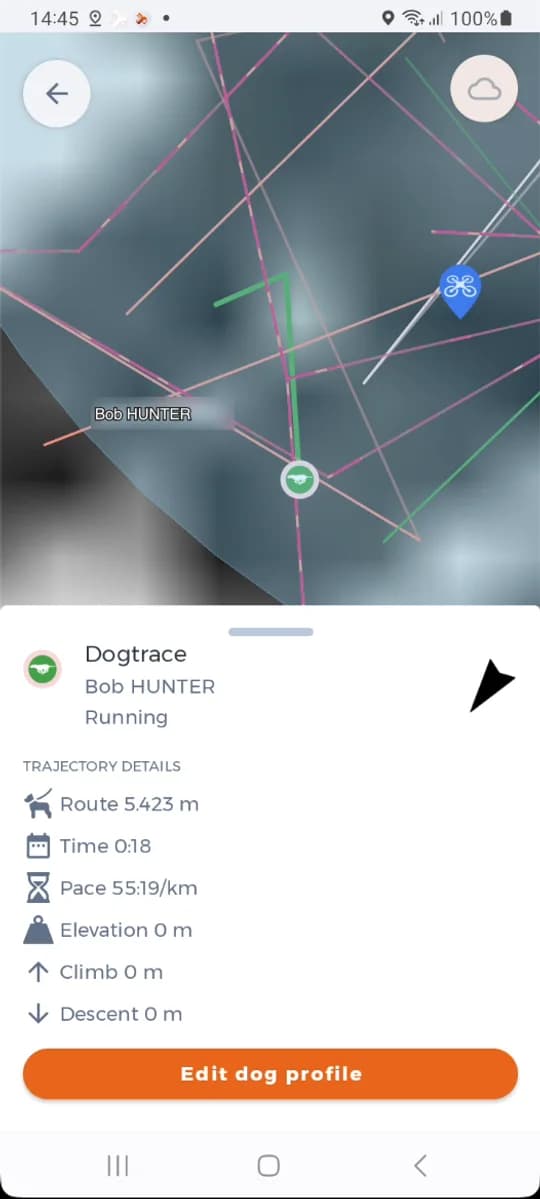 The dog's card with its state and trajectory details.
