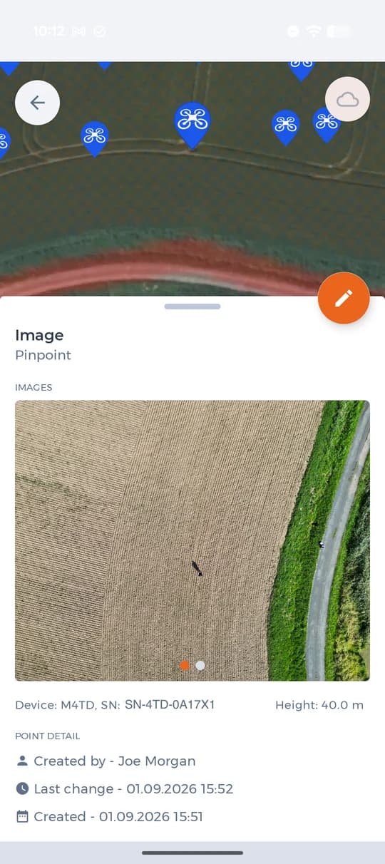 A person in a field from fifty metres up