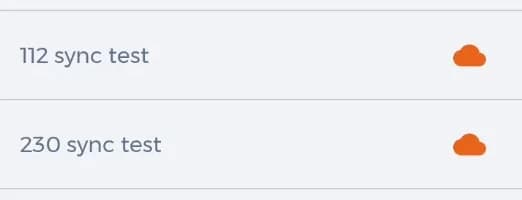 The list of grounds in offline mode: an orange cloud means the data is on the phone.