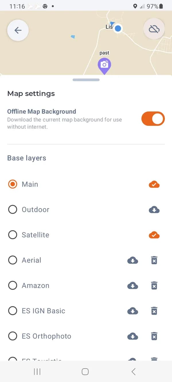 Map settings: the offline background and the state of each layer.