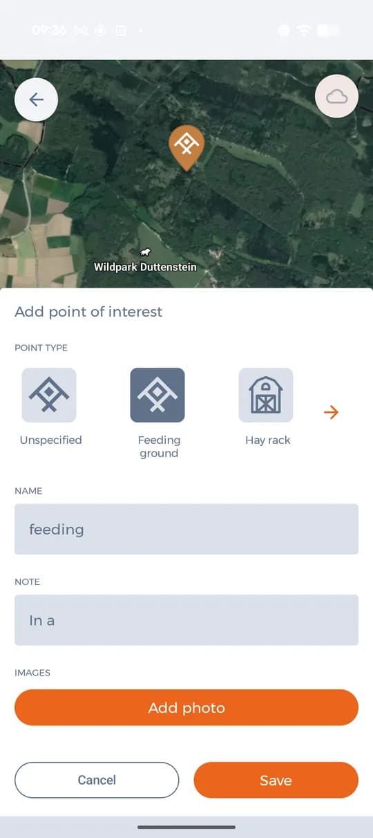 Type, name, note and photos of the point.